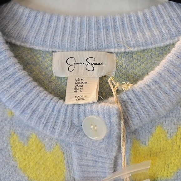 Jessica Simpson Knit Floral Cardigan Sweater Blue Yellow Tulips Size M NWT - Picture 7 of 16